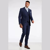 Traje de lino de 3 piezas para hombre, transpirable, para bodas, verano, algodón azul marino