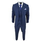 Traje de lino de 3 piezas para hombre, transpirable, para bodas, verano, algodón azul marino