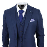 Traje de lino de 3 piezas para hombre, transpirable, para bodas, verano, algodón azul marino