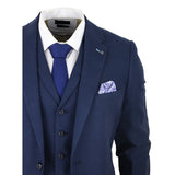 Traje de lino de 3 piezas para hombre, transpirable, para bodas, verano, algodón azul marino