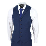 Traje de lino de 3 piezas para hombre, transpirable, para bodas, verano, algodón azul marino