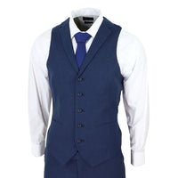 Traje de lino de 3 piezas para hombre, transpirable, para bodas, verano, algodón azul marino