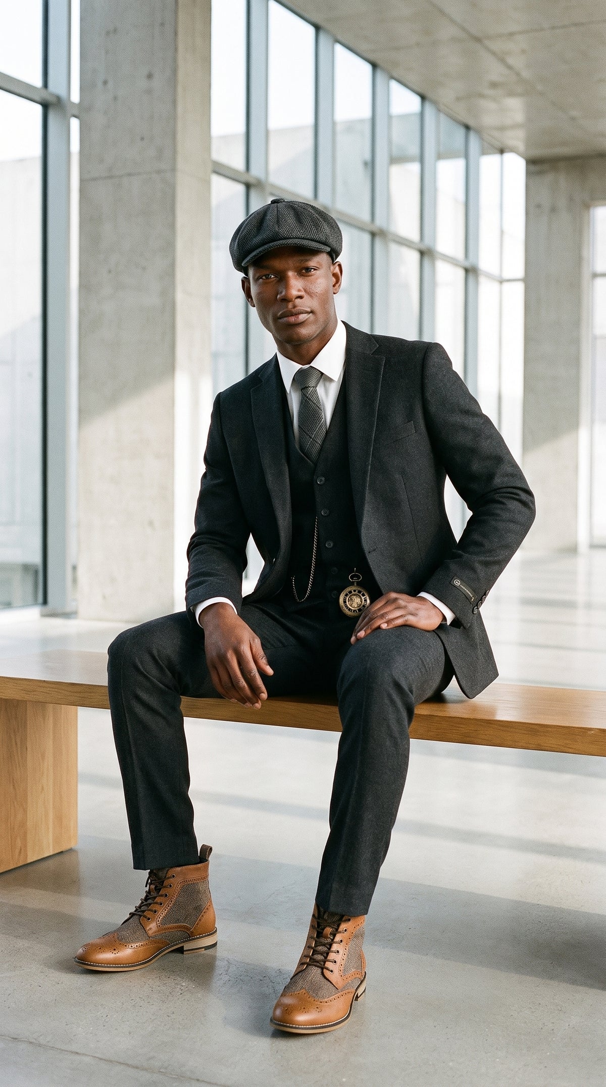 Look #495 styled with Traje negro vintage de hombre de los años 20