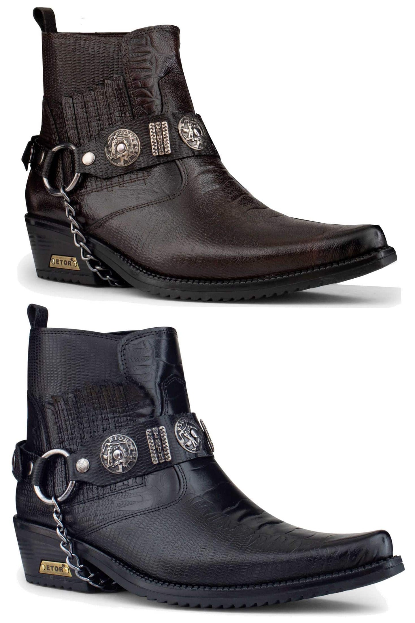 Botas vaqueras de cuero auténtico para hombre con cadena