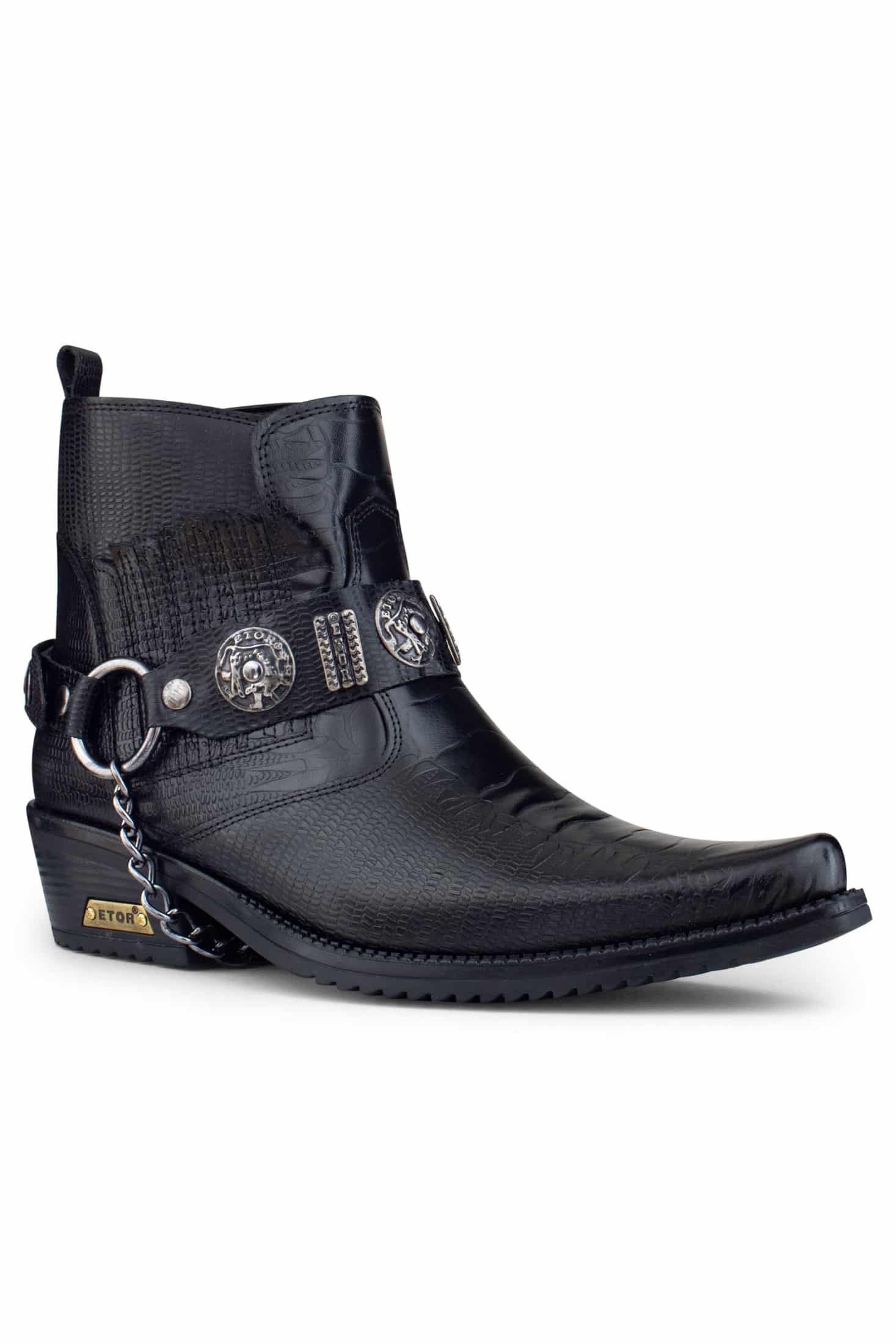 Botas vaqueras de cuero auténtico para hombre con cadena