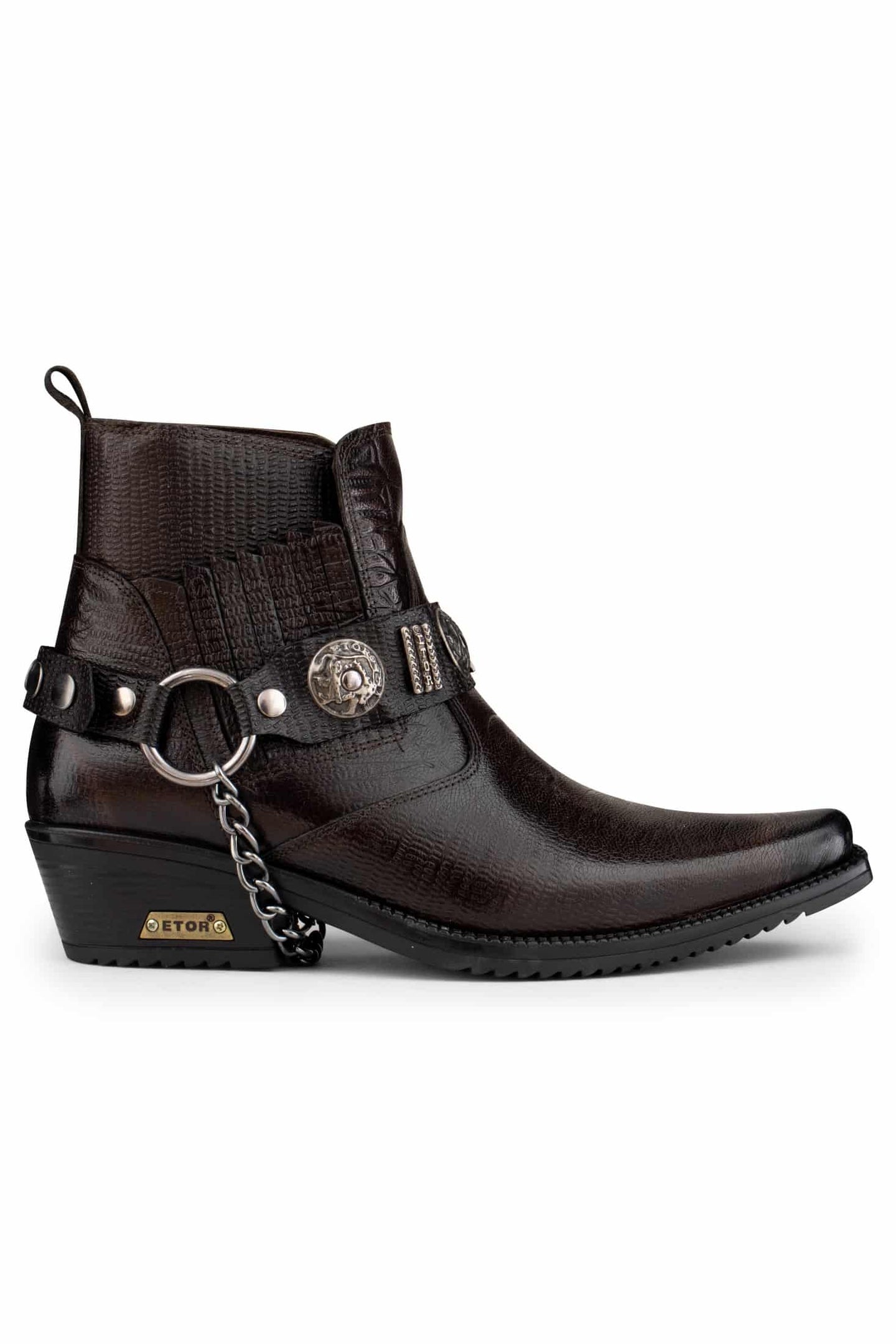 Botas vaqueras de cuero auténtico para hombre con cadena