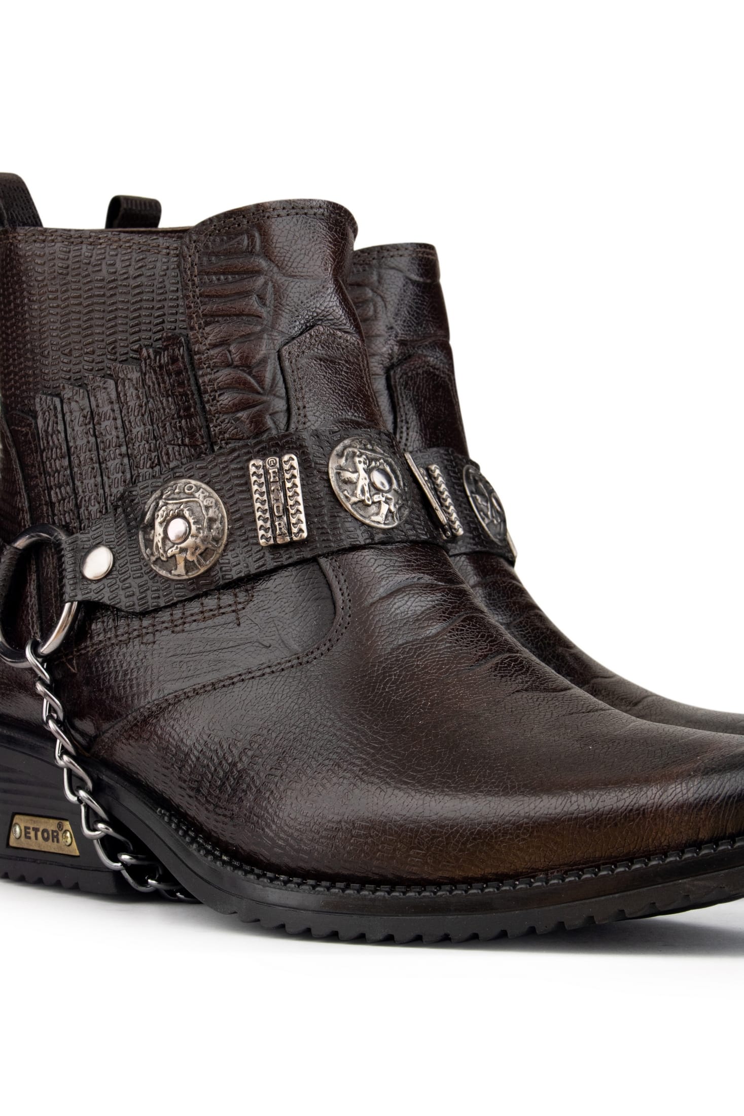 Botas vaqueras de cuero auténtico para hombre con cadena