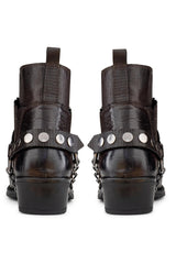 Botas vaqueras de cuero auténtico para hombre con cadena