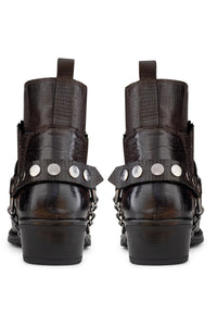 Botas vaqueras de cuero auténtico para hombre con cadena