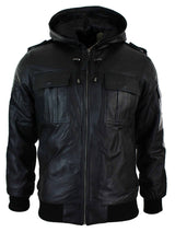 Chaqueta bomber Infinity 661 para hombre, de cuero Napa auténtico, con capucha, color negro y corte ajustado.