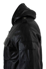 Chaqueta bomber Infinity 661 para hombre, de cuero Napa auténtico, con capucha, color negro y corte ajustado.