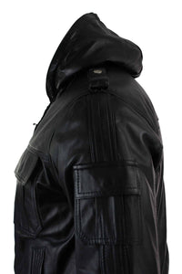 Chaqueta bomber Infinity 661 para hombre, de cuero Napa auténtico, con capucha, color negro y corte ajustado.