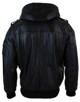 Chaqueta bomber Infinity 661 para hombre, de cuero Napa auténtico, con capucha, color negro y corte ajustado.