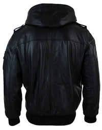 Chaqueta bomber Infinity 661 para hombre, de cuero Napa auténtico, con capucha, color negro y corte ajustado.