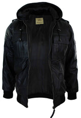 Chaqueta bomber Infinity 661 para hombre, de cuero Napa auténtico, con capucha, color negro y corte ajustado.