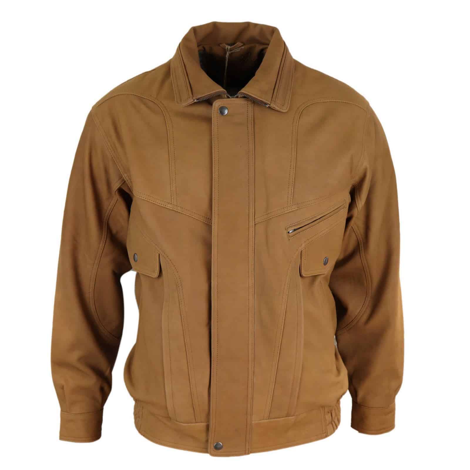 Chaqueta bomber clásica de piel nobuk para hombre - Marrón claro