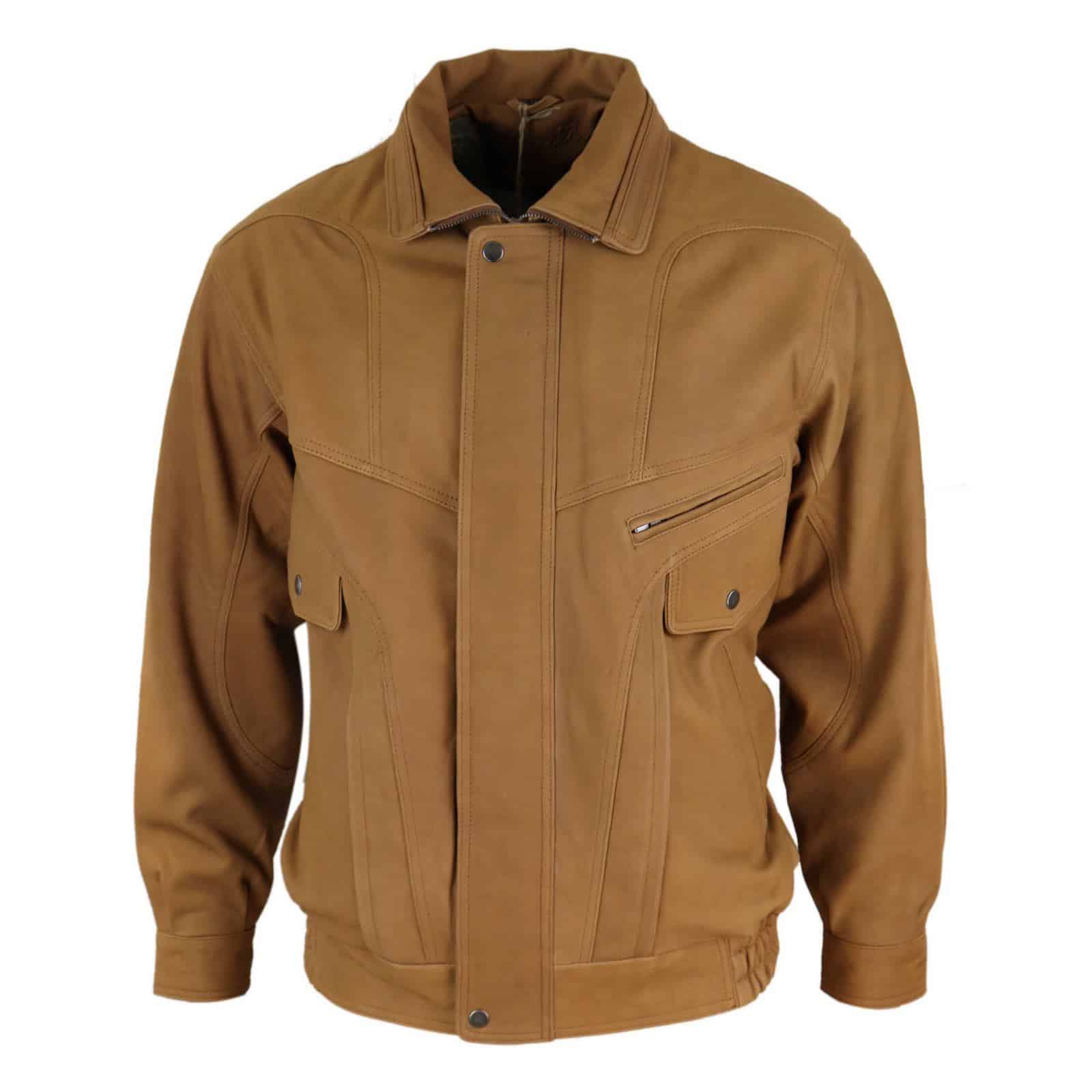 Chaqueta bomber clásica de piel nobuk para hombre - Marrón claro