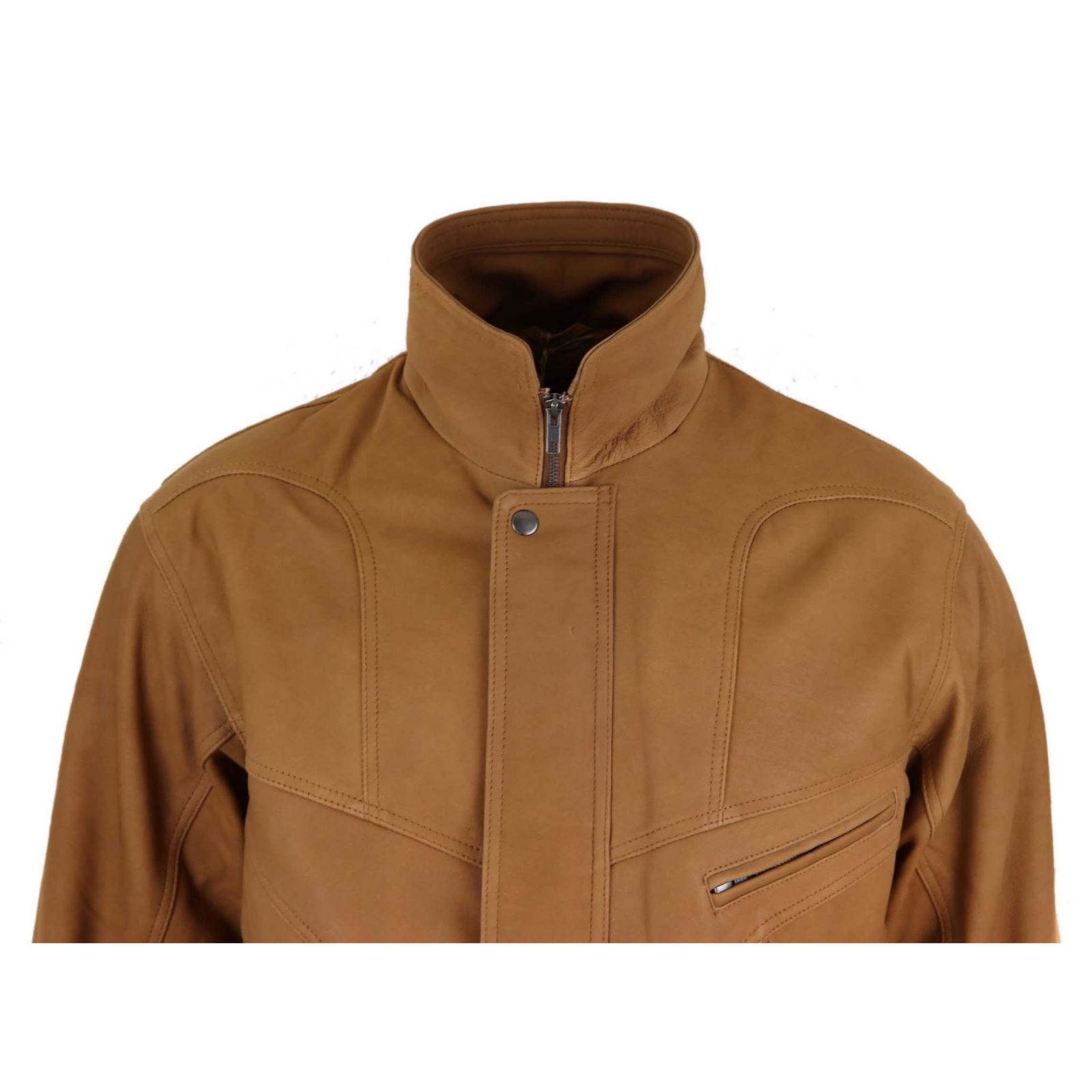 Chaqueta bomber clásica de piel nobuk para hombre - Marrón claro