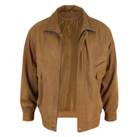Chaqueta bomber clásica de piel nobuk para hombre - Marrón claro