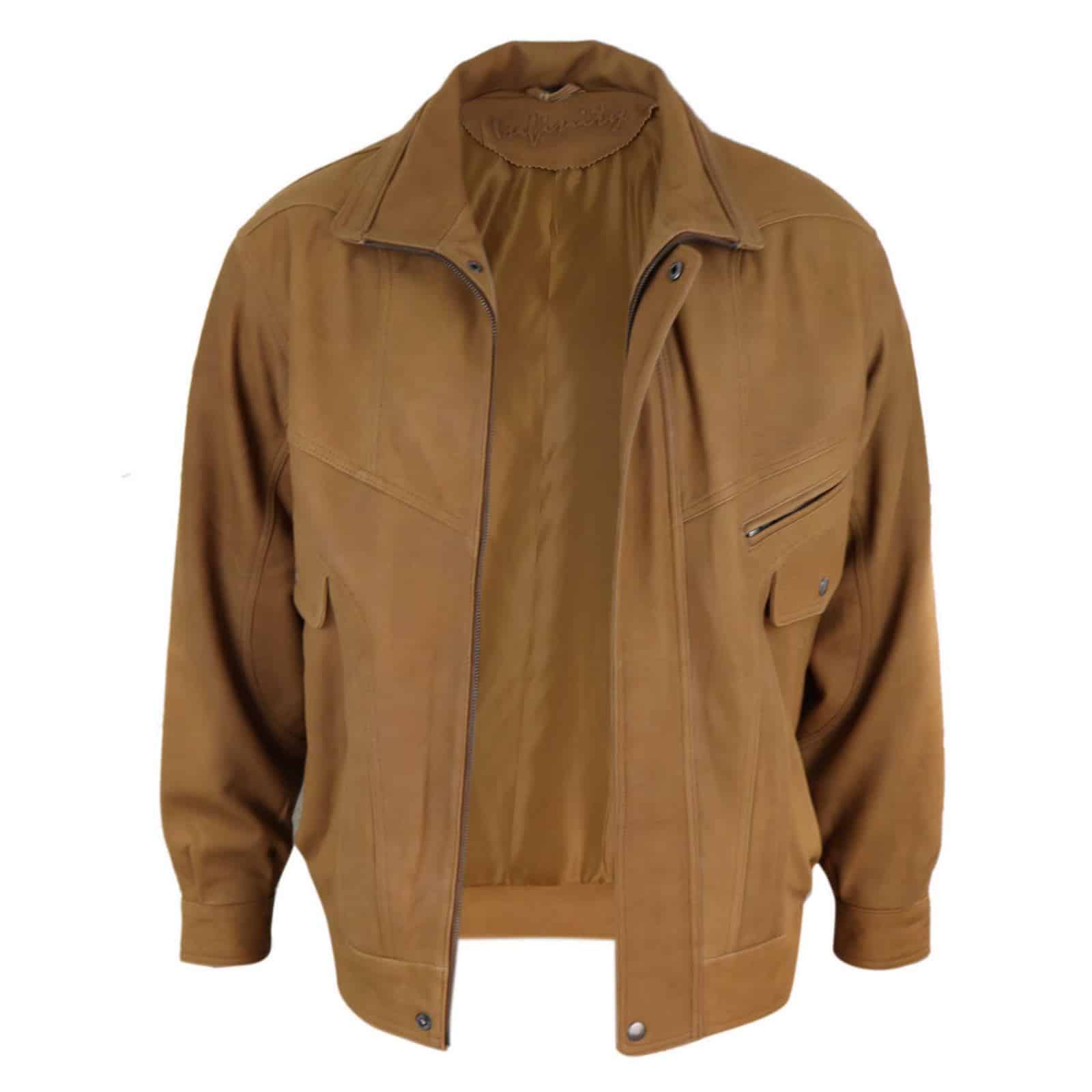 Chaqueta bomber clásica de piel nobuk para hombre - Marrón claro