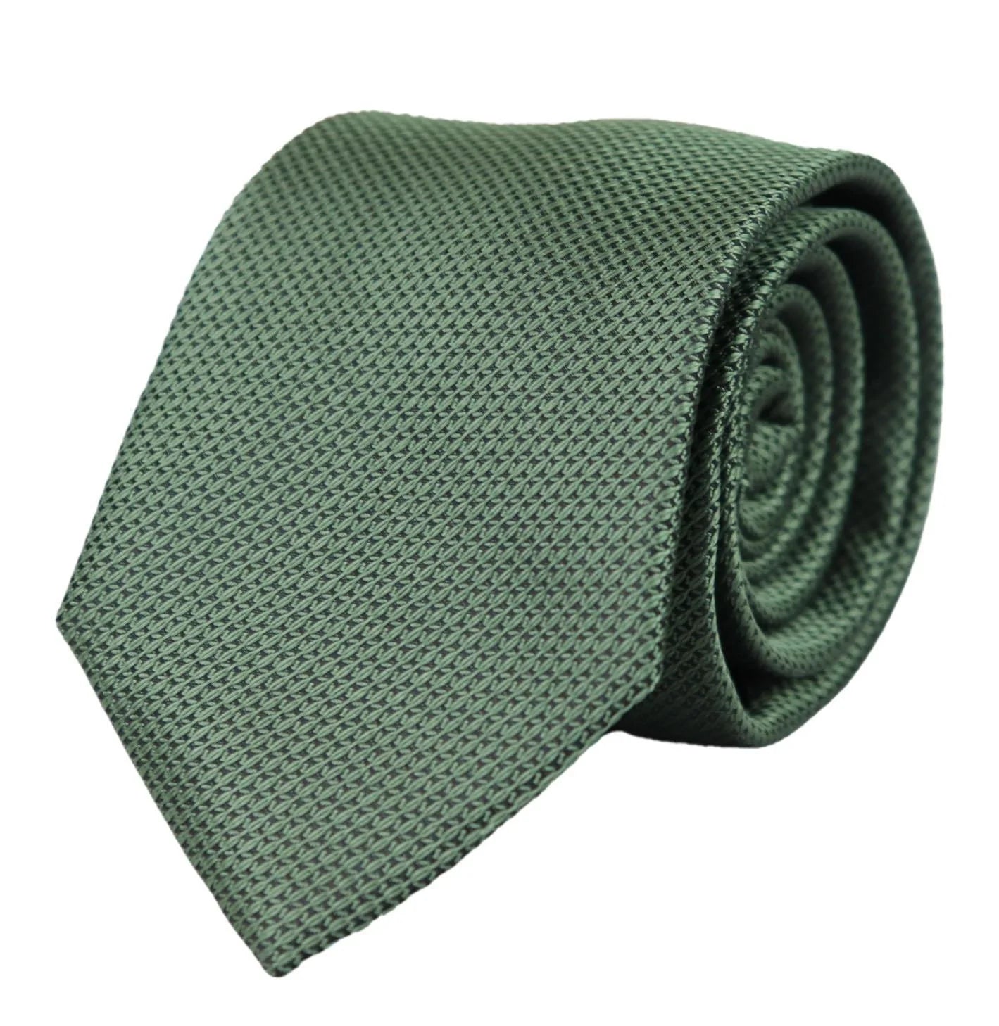 Conjunto de regalo de corbata verde texturizada de seda satinada con pañuelo de bolsillo, gemelos y corbata de satén mate.