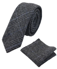 Comparar color Corbata de tweed gris con estampado de espiga para hombre Pañuelo de bolsillo a cuadros clásico