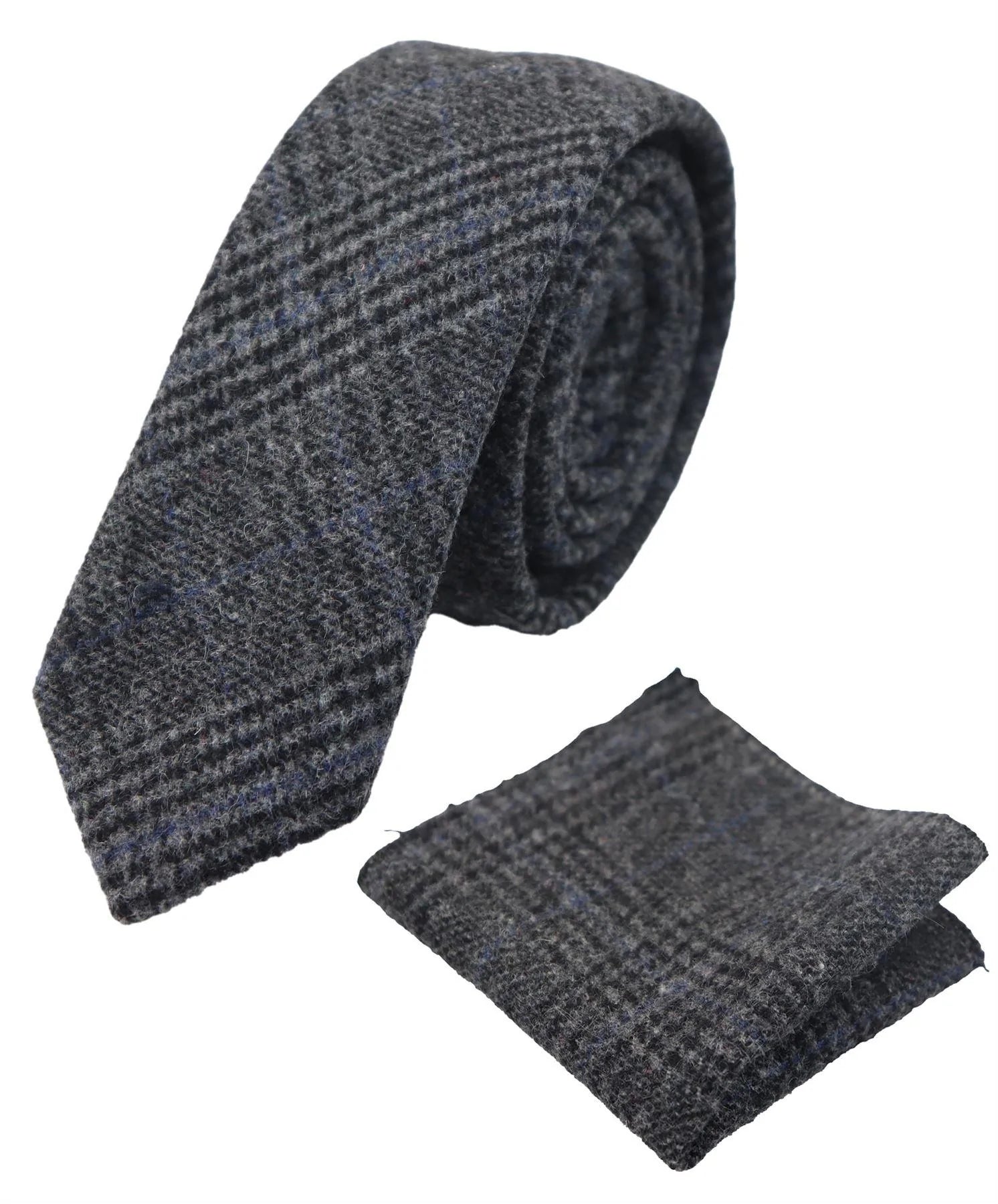Comparar color Corbata de tweed gris con estampado de espiga para hombre Pañuelo de bolsillo a cuadros clásico