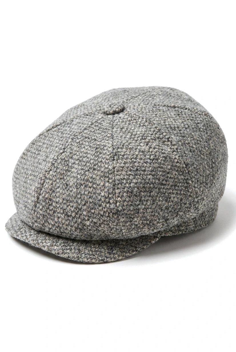 Gorra Baker Boy de 8 paneles, sombrero Shelby, lana tweed, gris claro clásico Razor