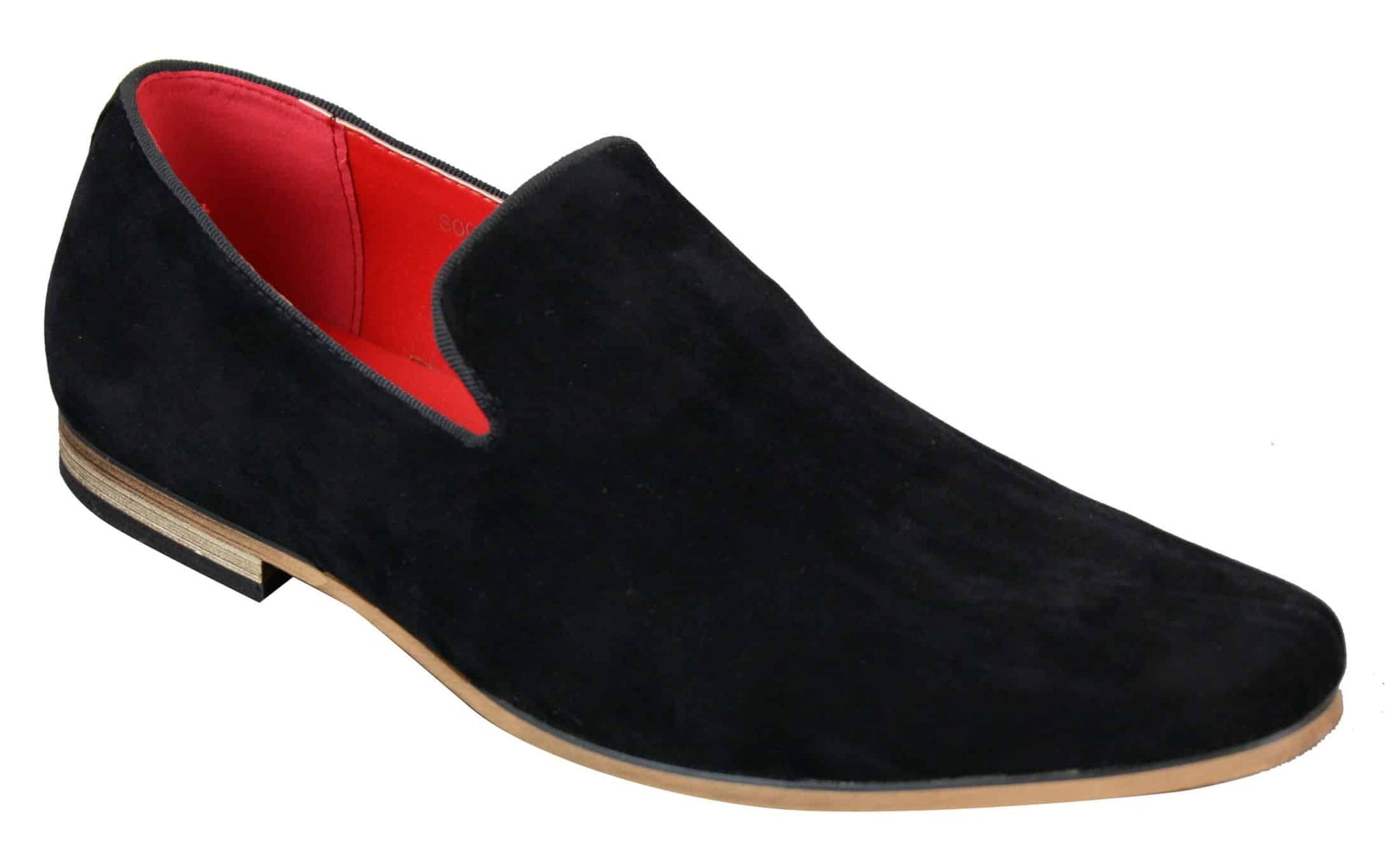 Zapatos mocasines de cuero sintético de gamuza para hombre, color negro, estilo casual elegante.