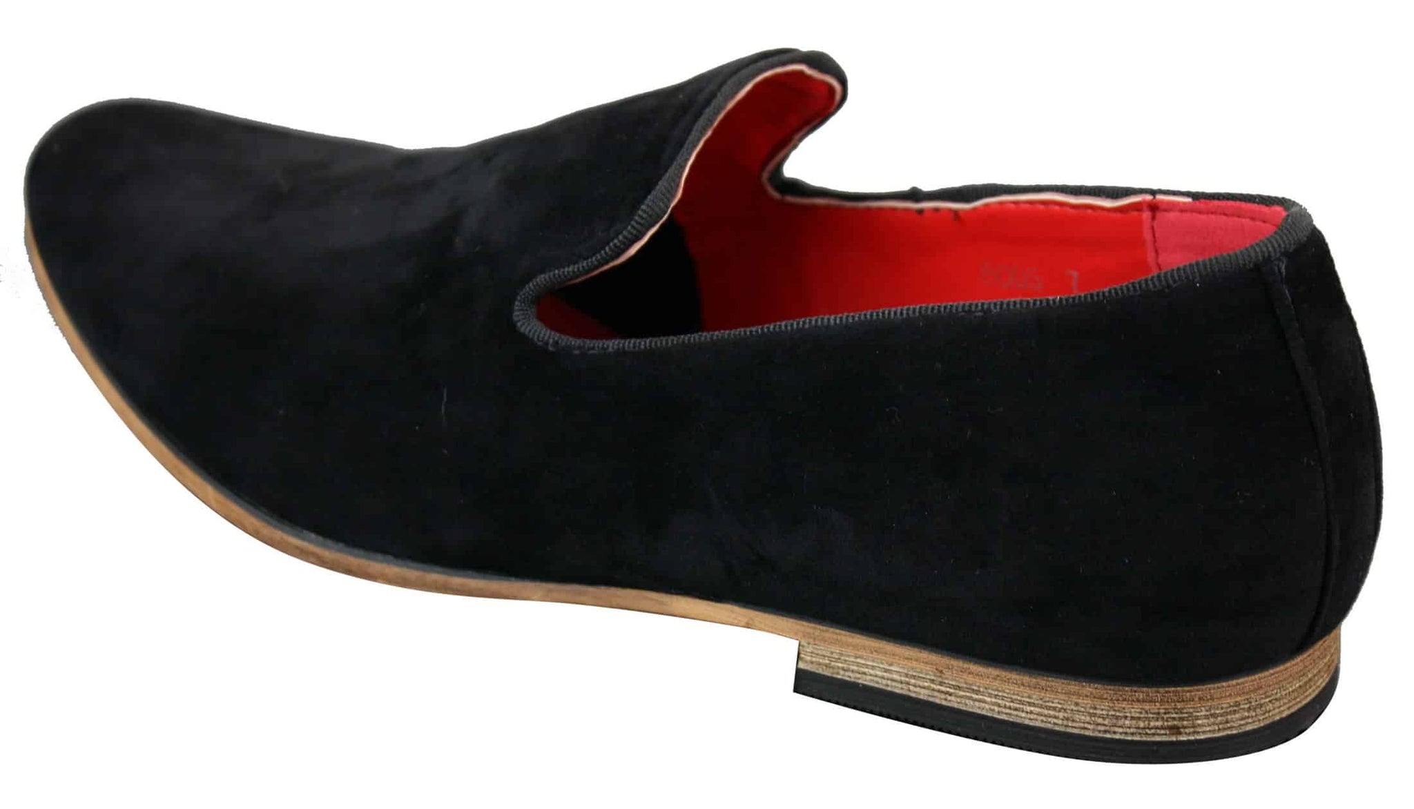 Zapatos mocasines de cuero sintético de gamuza para hombre, color negro, estilo casual elegante.
