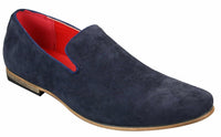 Zapatos mocasines de cuero sintético PU para hombre, color azul, estilo casual elegante.