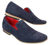 Zapatos mocasines de cuero sintético PU para hombre, color azul, estilo casual elegante.