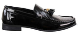 Zapatos de hombre negros de charol sin cordones con borlas