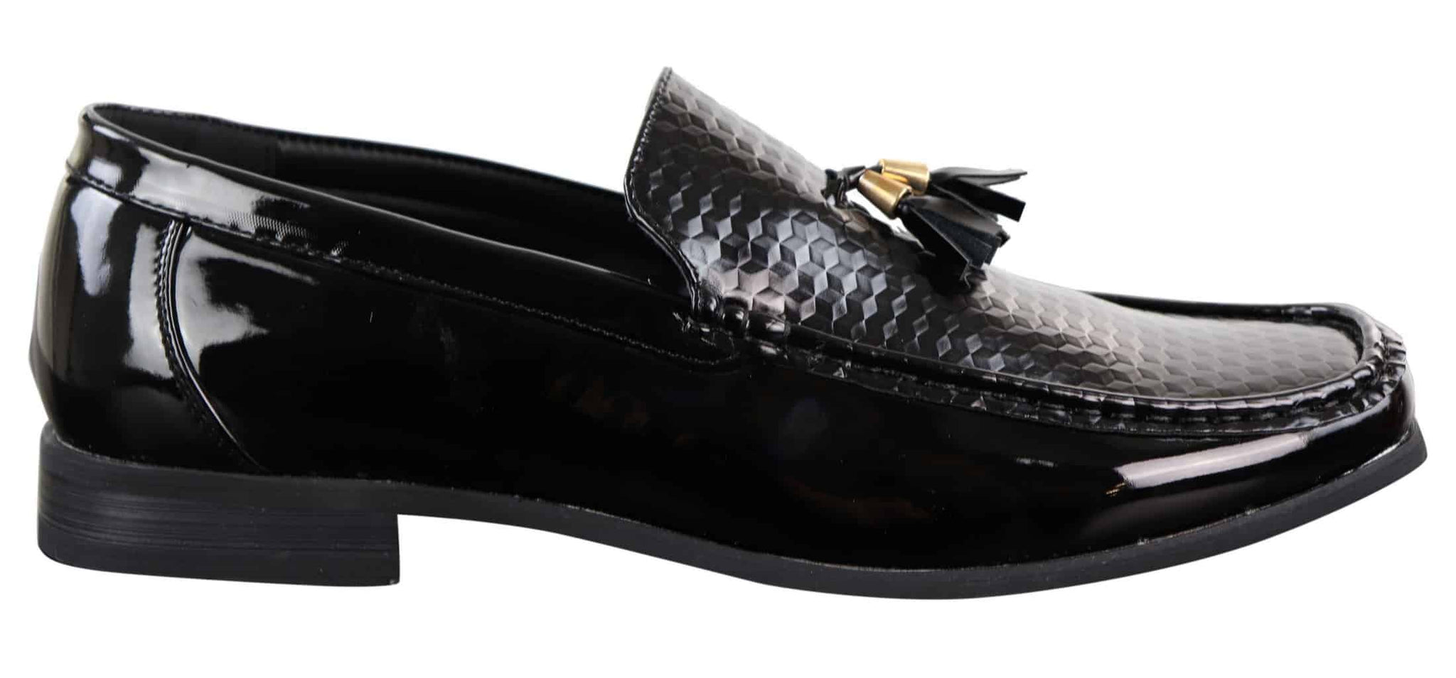 Zapatos de hombre negros de charol sin cordones con borlas