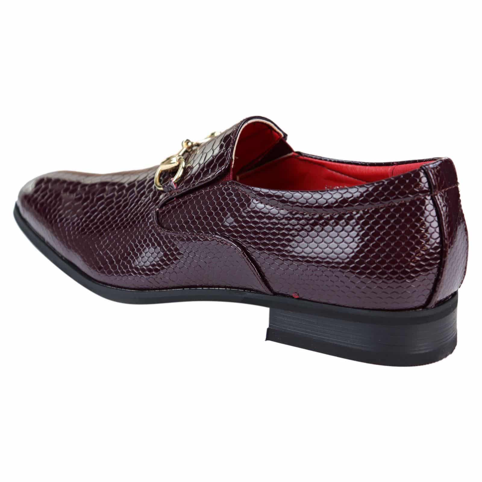 Zapatos de hombre de piel sintética con estampado de serpiente y charol - Vino