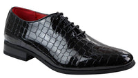 Zapatos de hombre de piel sintética estilo cocodrilo negra charol