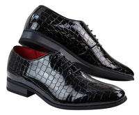 Zapatos de hombre de piel sintética estilo cocodrilo negra charol