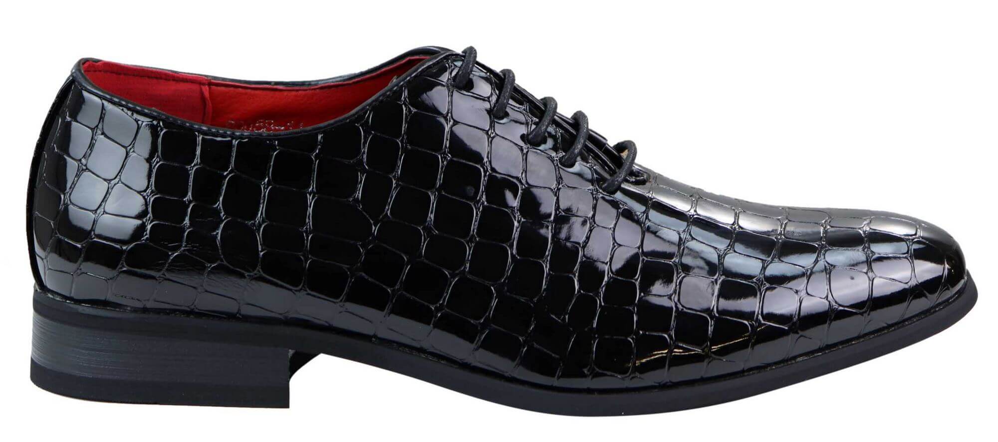Zapatos de hombre de piel sintética estilo cocodrilo negra charol