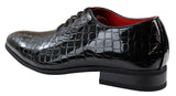 Zapatos de hombre de piel sintética estilo cocodrilo negra charol