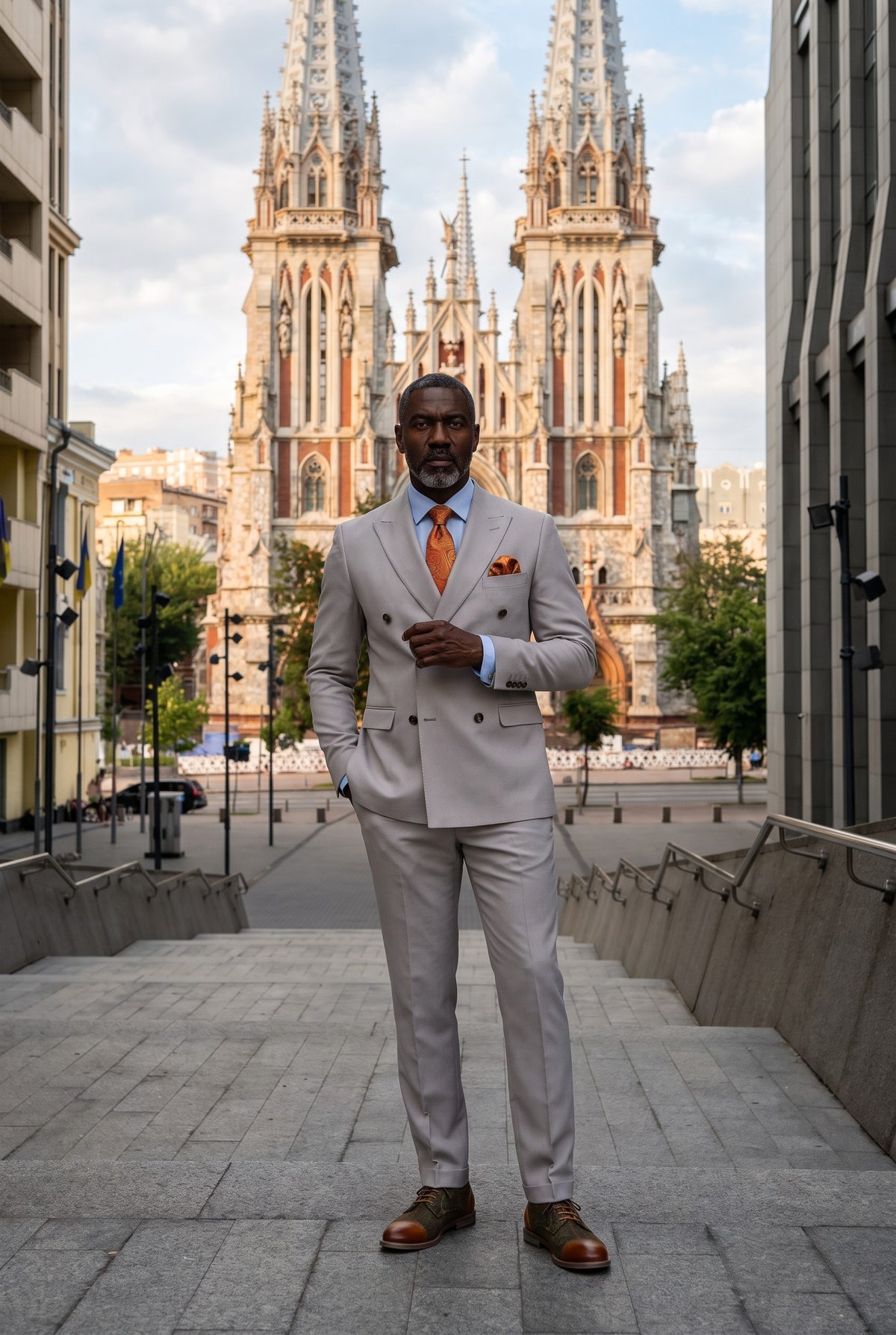 Look #655 styled with Mayfair - Traje cruzado de dos piezas para hombre en color piedra