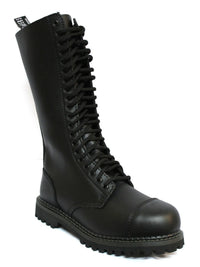 Botas militares unisex de cuero auténtico negras Ginders King Punk Rock Safety Steel Tone