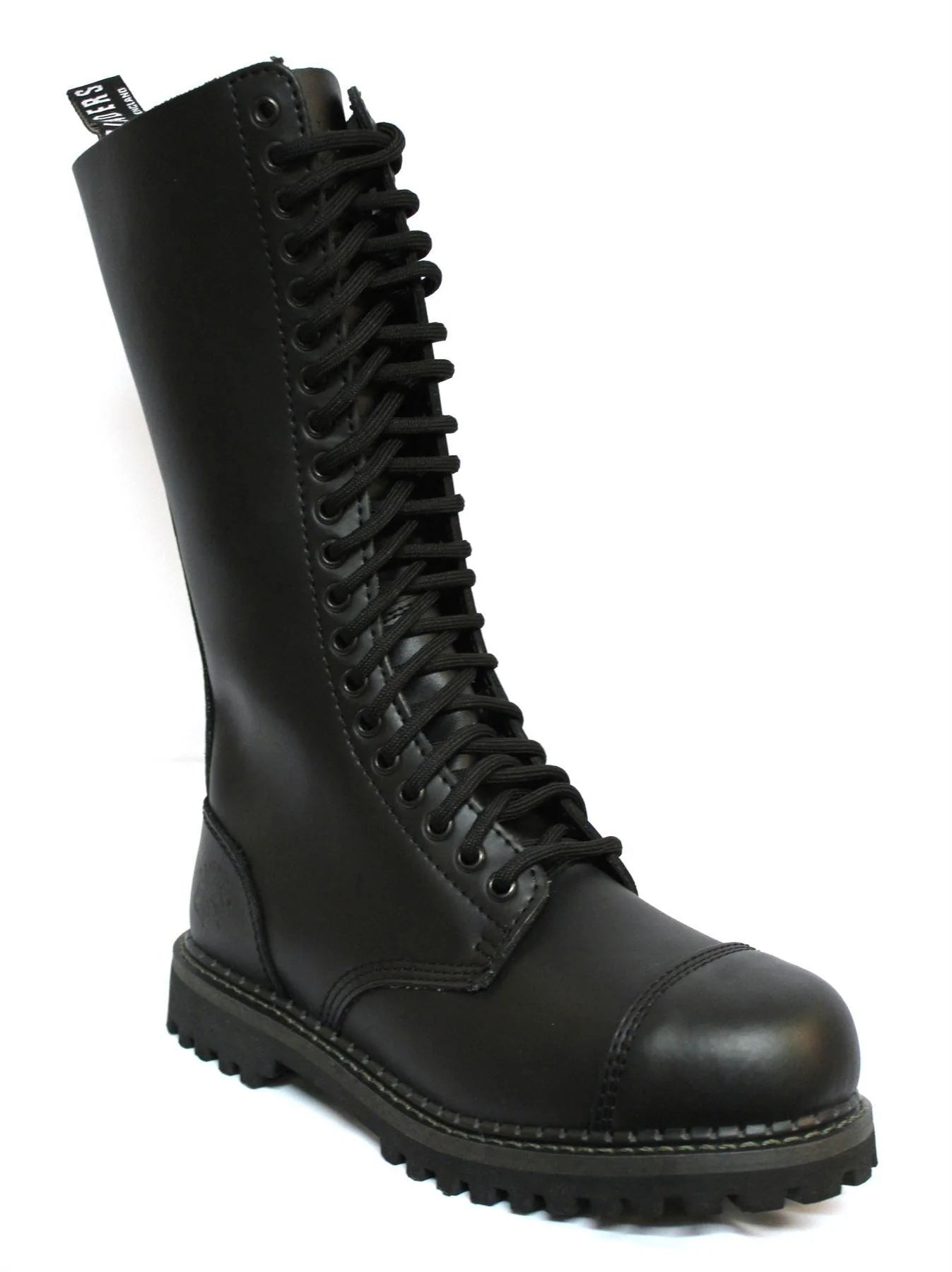 Botas militares unisex de cuero auténtico negras Ginders King Punk Rock Safety Steel Tone