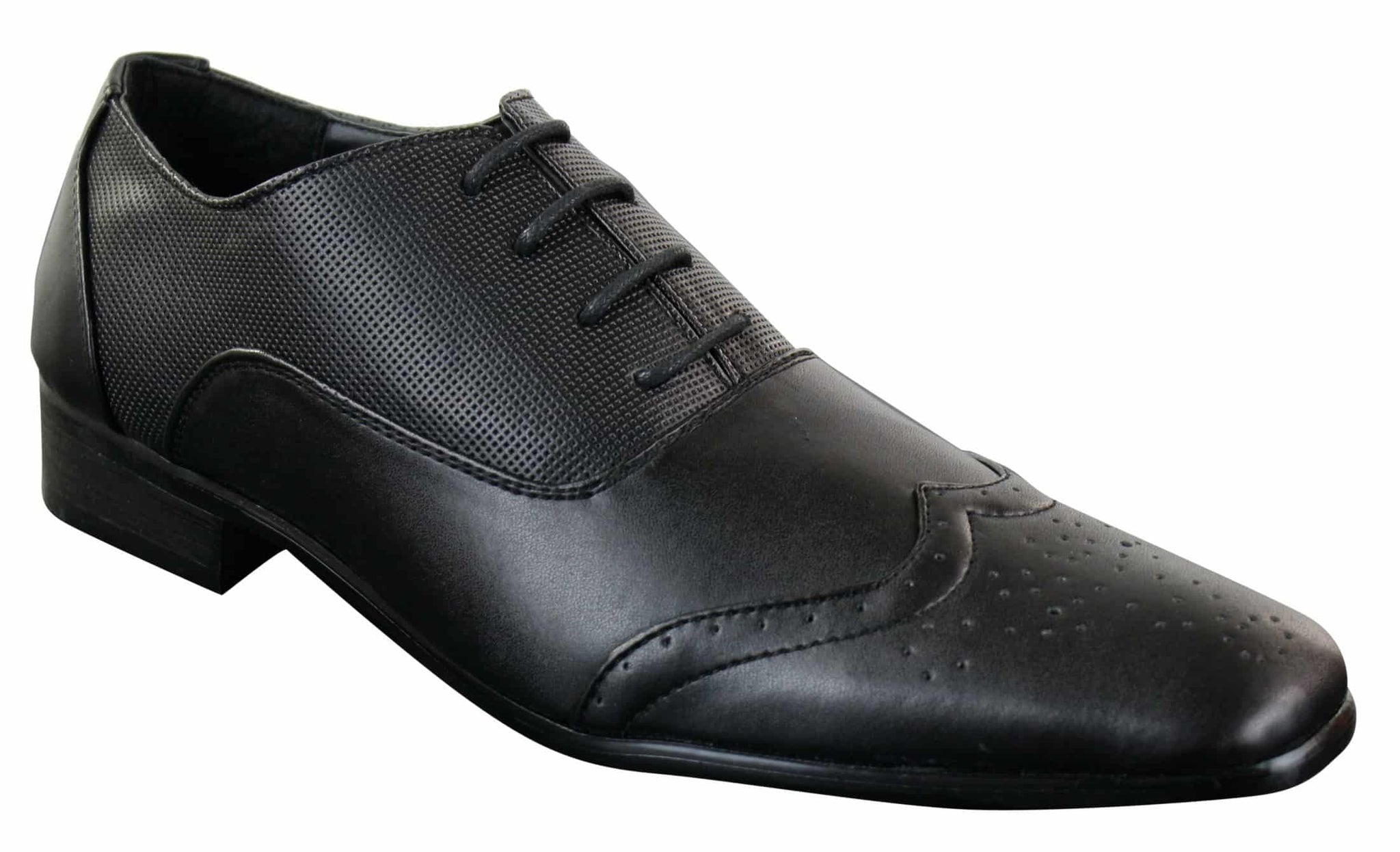 Zapatos de vestir formales de piel sintética negra con cordones para hombre Gio Gino 907001, estilo Gatsby italiano clásico.