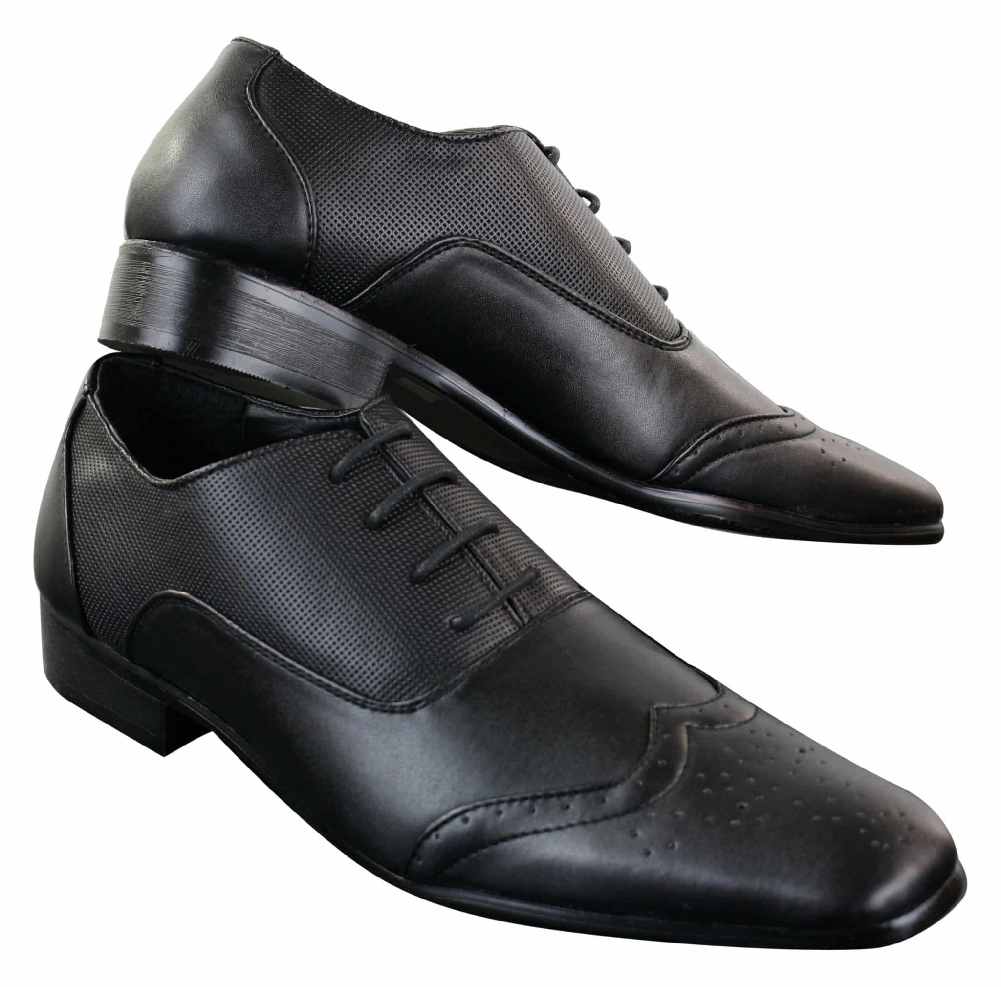 Zapatos de vestir formales de piel sintética negra con cordones para hombre Gio Gino 907001, estilo Gatsby italiano clásico.