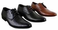 Zapatos de hombre de piel sintética con cordones, de color negro, marrón y cocodrilo, con punta elegante.