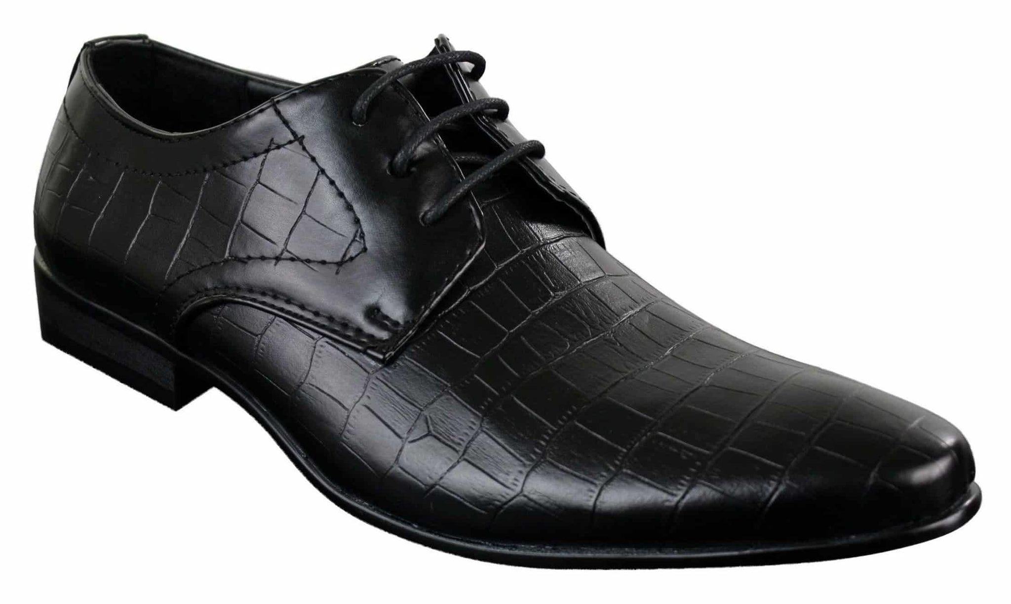 Zapatos de hombre de piel sintética con cordones, de color negro, marrón y cocodrilo, con punta elegante.