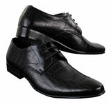 Zapatos de hombre de piel sintética con cordones, de color negro, marrón y cocodrilo, con punta elegante.