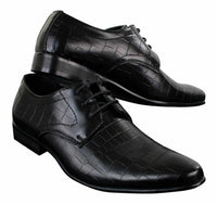 Zapatos de hombre de piel sintética con cordones, de color negro, marrón y cocodrilo, con punta elegante.