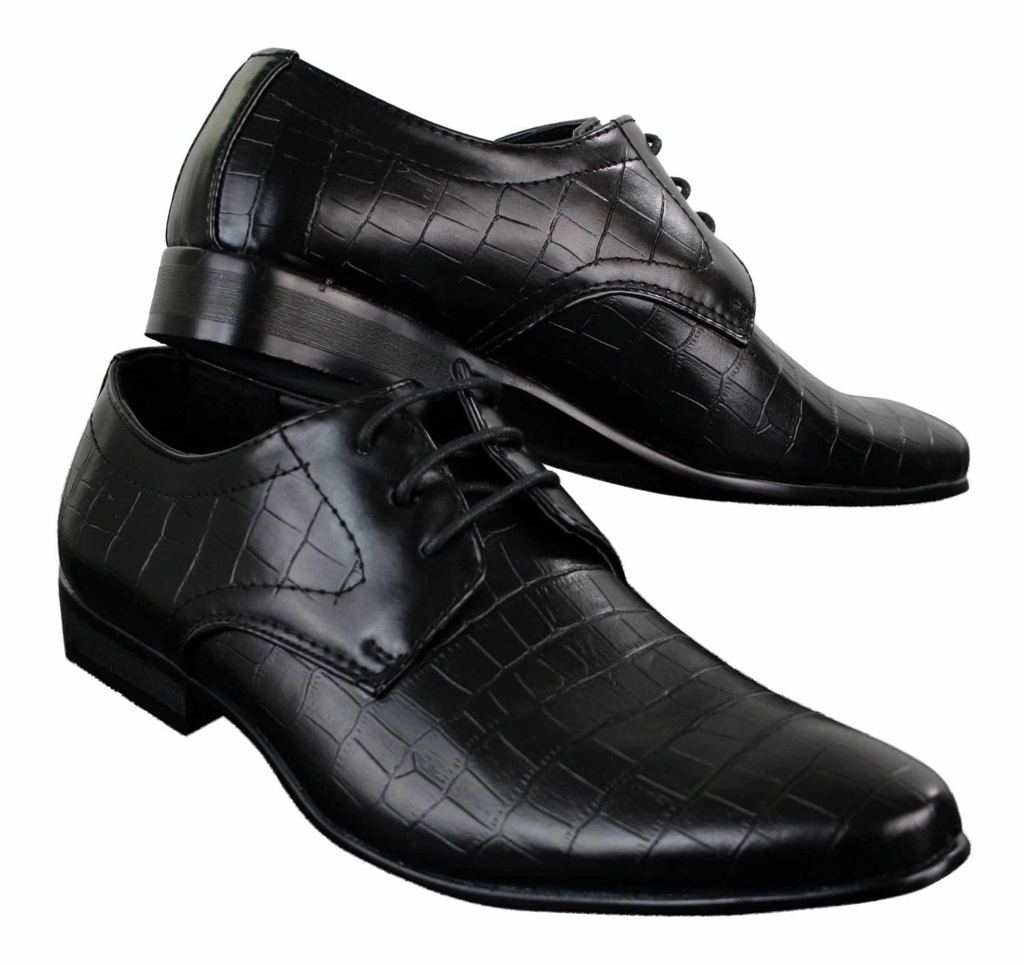 Zapatos de hombre de piel sintética con cordones, de color negro, marrón y cocodrilo, con punta elegante.