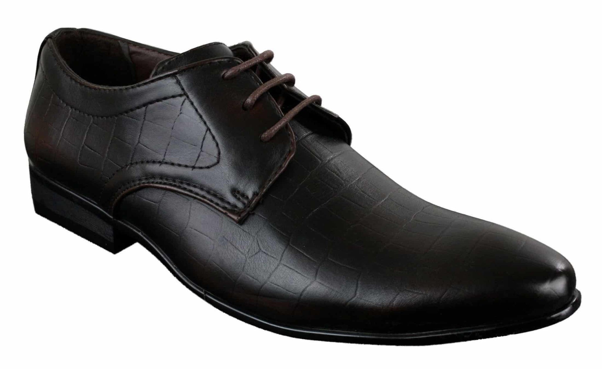 Zapatos de hombre de piel sintética con cordones, de color negro, marrón y cocodrilo, con punta elegante.